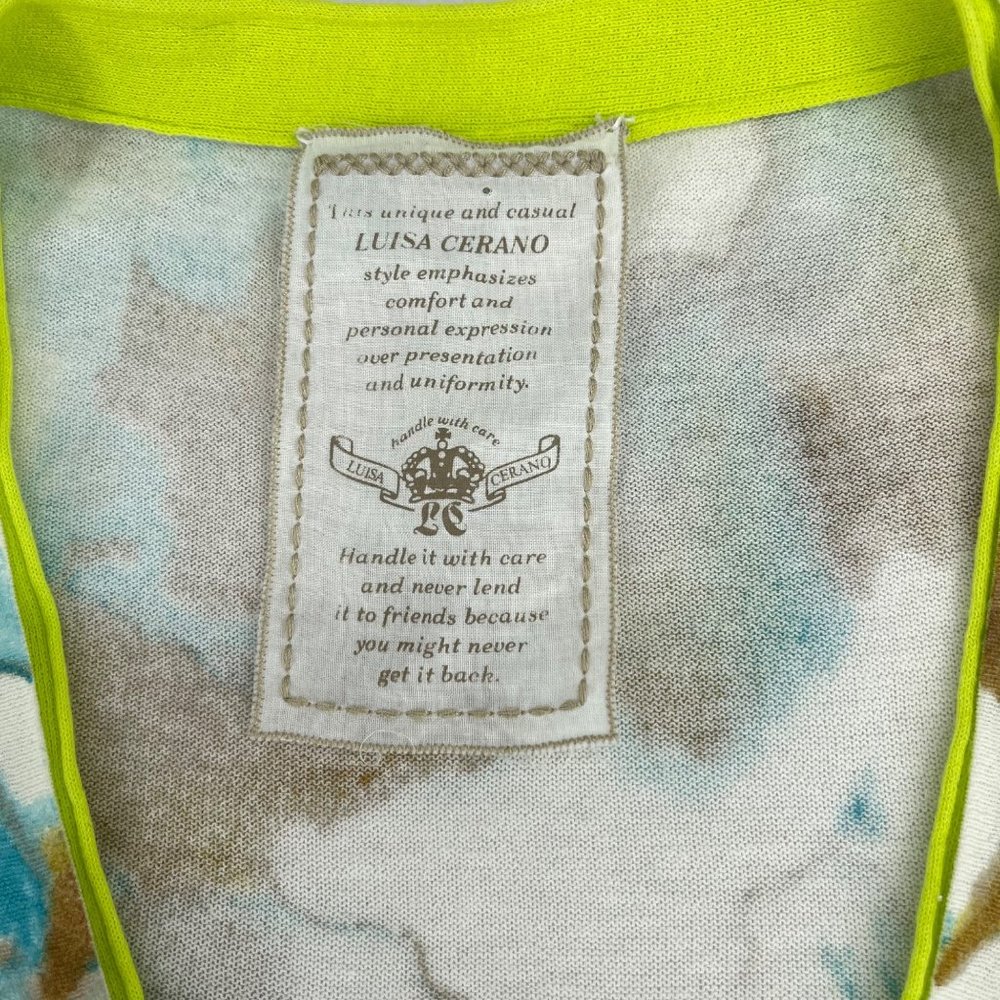 Luisa Cerano Watercolor Tye-Dye Bright Green V-neck Soft Cardigan Women's Size 6 - Picture 6 of 11